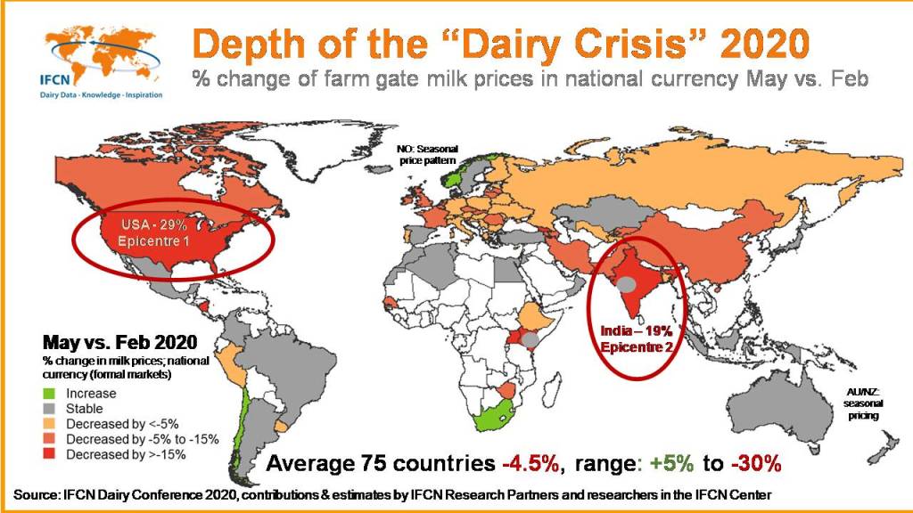 World map - milk prices May vs Feb 2020