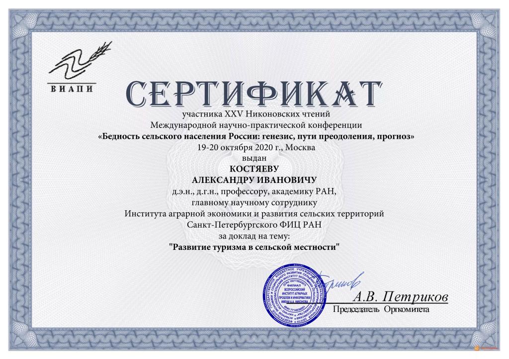_Сертификат участника конфереции 2020 Костяев